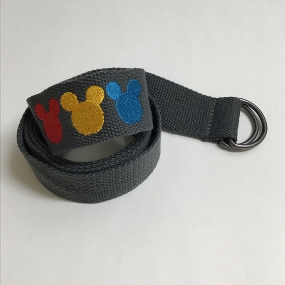 Disney Mickey Mouse Ears Embroidered Adult Belt SZ 42 XL Dark Gray D Ring Canvas - Picture 6 of 7